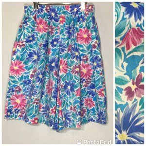 Vintage 80s 90s Blue Floral Skorts, High Waist Shorts, Mom Coastal Grandma Beach